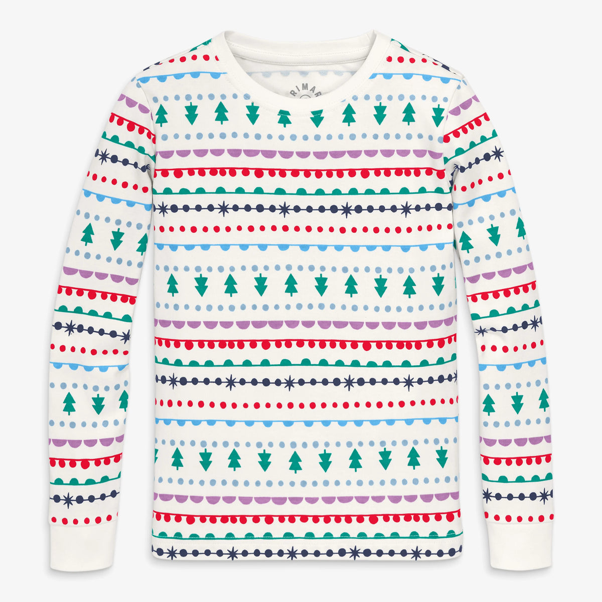 Clearance kids organic long sleeve PJ top in merry ribbons