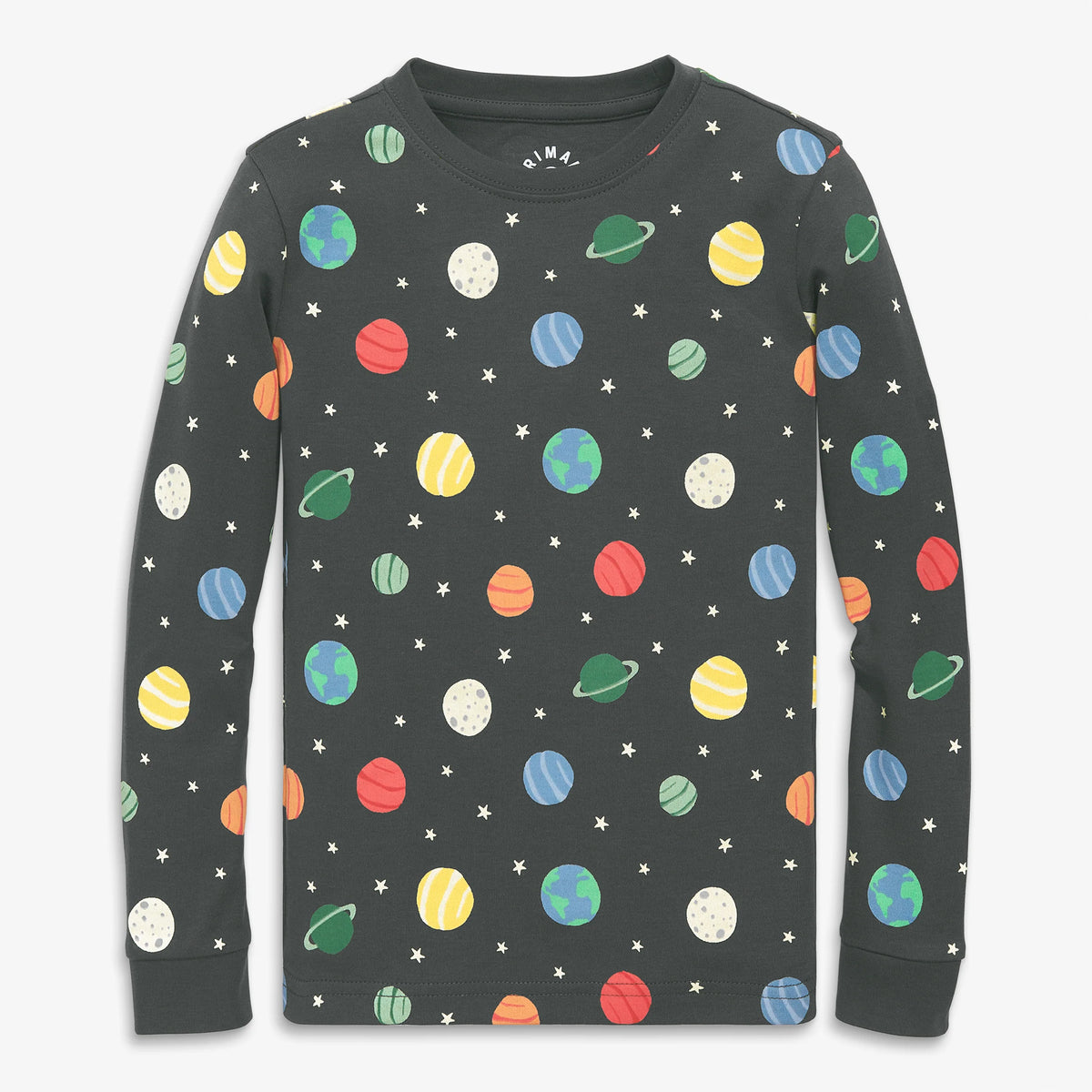 Kids organic long sleeve PJ top in rainbow galaxy