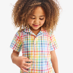 Kids short sleeve PJ top in rainbow plaid