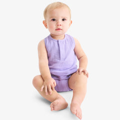 Baby cotton gauze henley bubble shortie