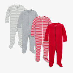 Organic cotton 2-way zip footie 4-pack