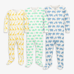 Baby animal friends organic footie first year 3-pack
