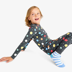 Kids organic long sleeve PJ top in rainbow galaxy