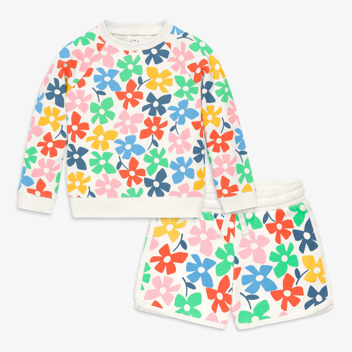 Kids sweatshirt and short in rainbow blooms
