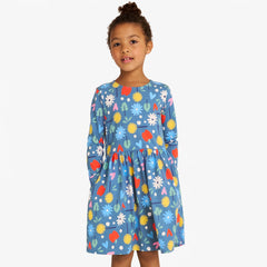Kids long sleeve perfect pocket dress in rainbow garden party