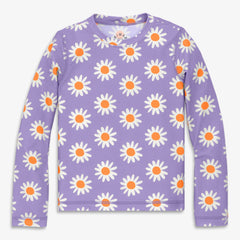 Kids long sleeve swim top in daisies