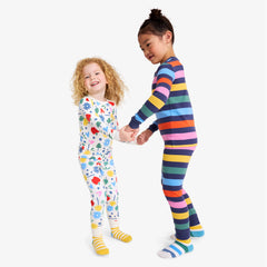 Kids organic PJ pant in rainbow stripe
