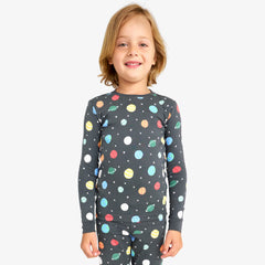 Kids organic long sleeve PJ top in rainbow galaxy