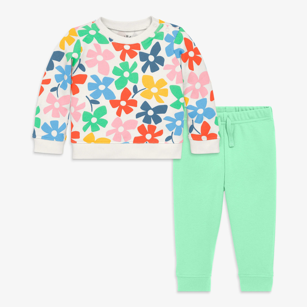 Baby sweatshirt outfit in rainbow blooms