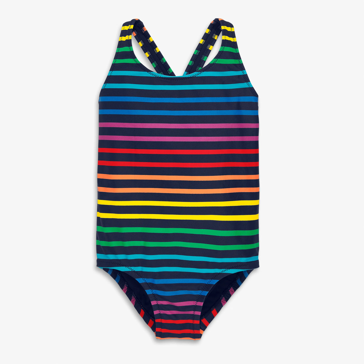Clearance kids tank swimsuit in double rainbow stripe