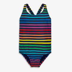 Clearance kids tank swimsuit in double rainbow stripe