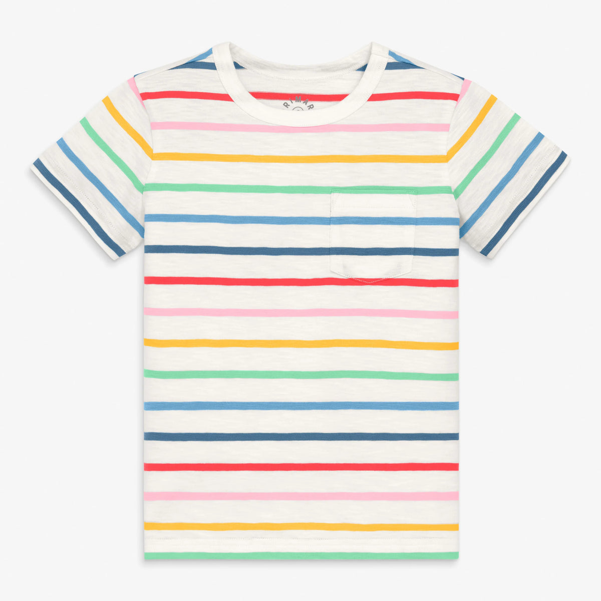 Kids slub pocket tee in rainbow stripe
