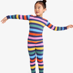 Kids organic long sleeve PJ top in rainbow stripe
