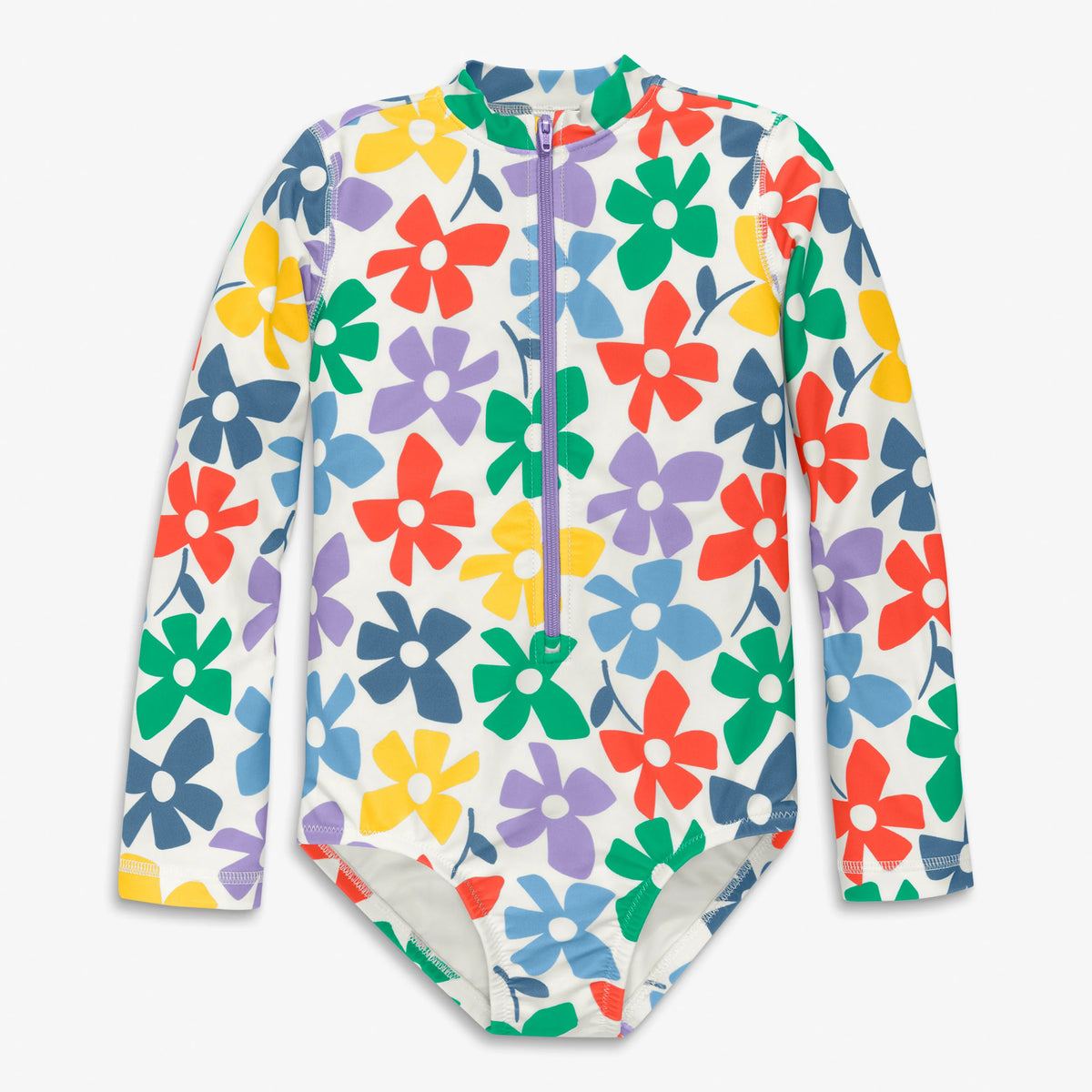 Kids long sleeve one-piece rash guard rainbow blooms