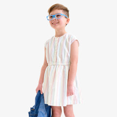 Clearance kids picnic dress in rainbow pinstripe