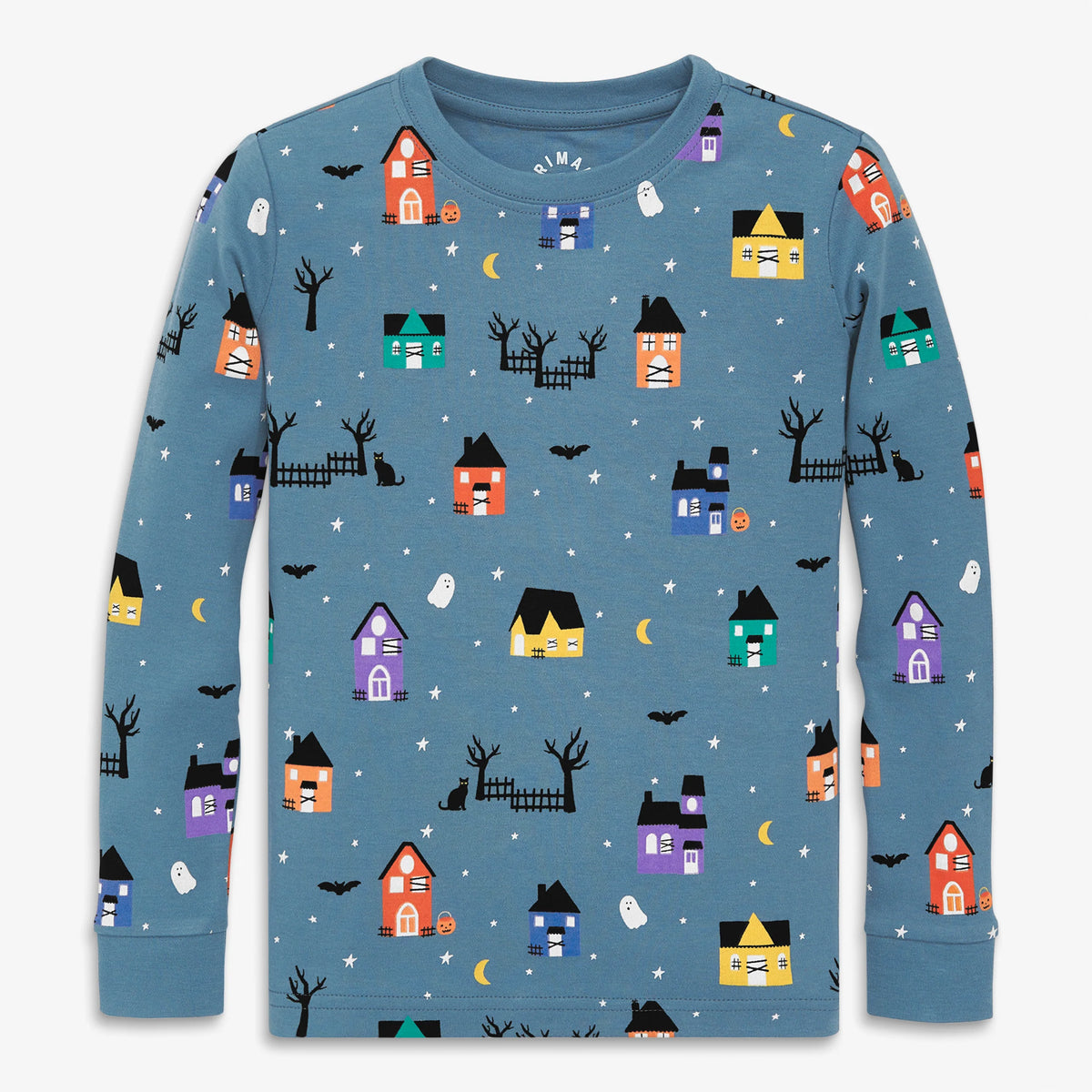 Kids organic long sleeve PJ top in spooky village