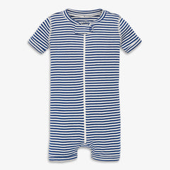 Clearance baby organic short sleeve zip romper in mini stripe