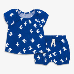 Clearance baby gauze 2-piece set in bluejays
