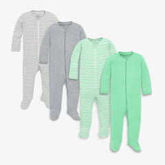 Organic cotton 2-way zip footie 4-pack