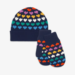 Kids rainbow hearts beanie & mittens set