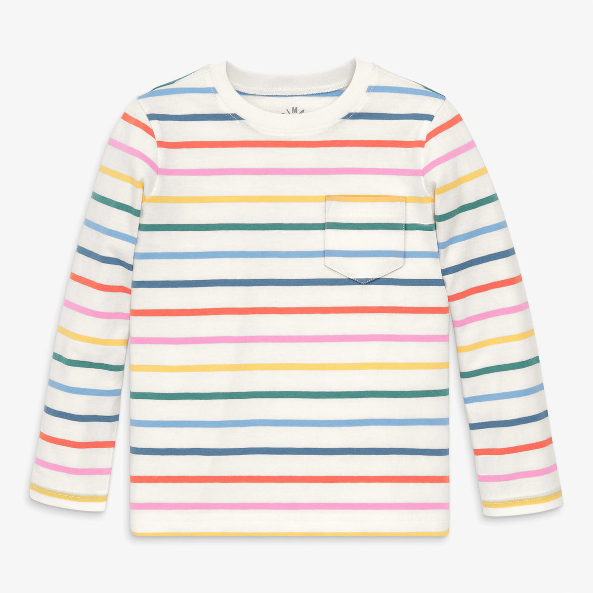 Kids long sleeve pocket tee in rainbow stripe