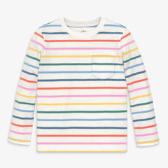 Kids long sleeve pocket tee in rainbow stripe
