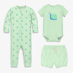 Baby organic snail playsuit bundle