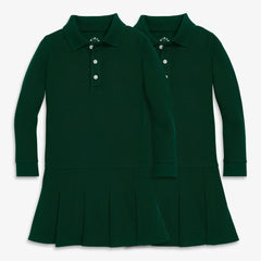 Kids long sleeve pique polo dress 2-pack