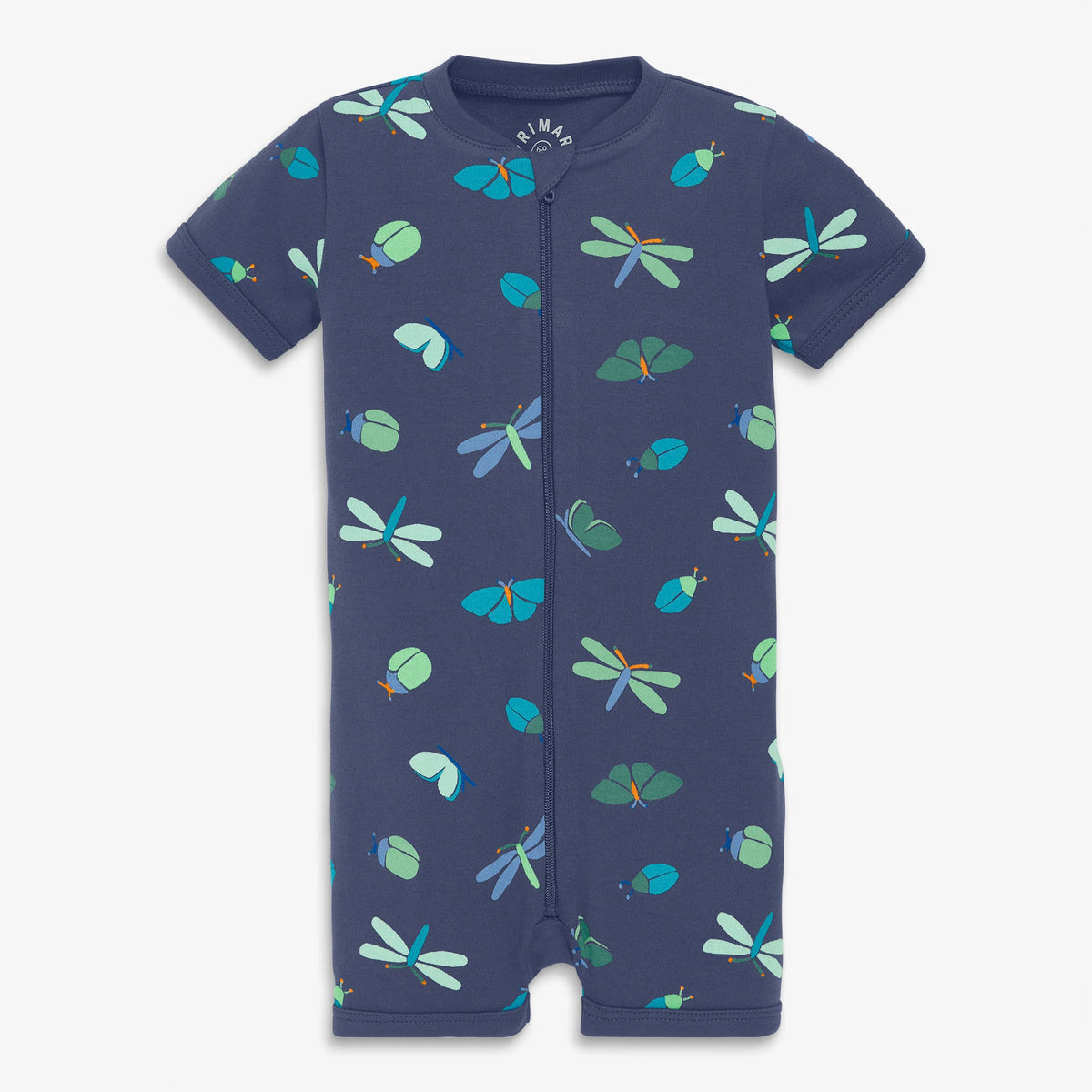 Baby organic zip shortie in garden critters