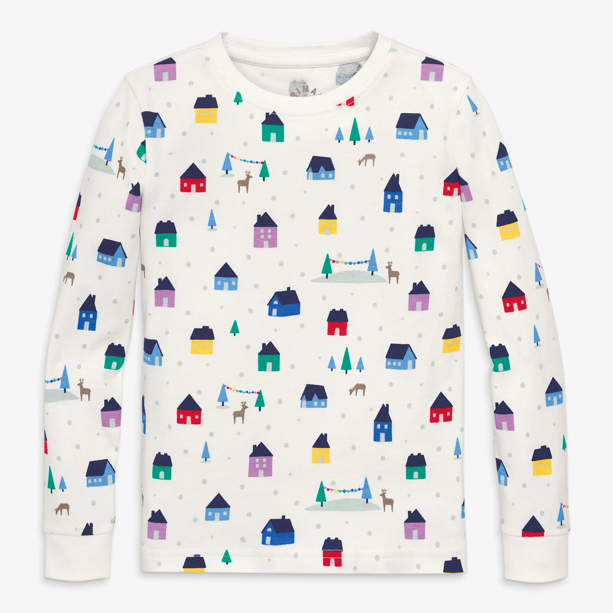 Clearance kids organic long sleeve PJ top in rainbow village