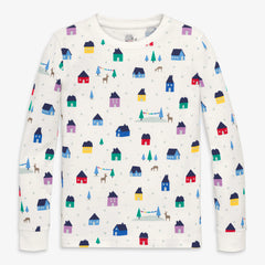 Clearance kids organic long sleeve PJ top in rainbow village