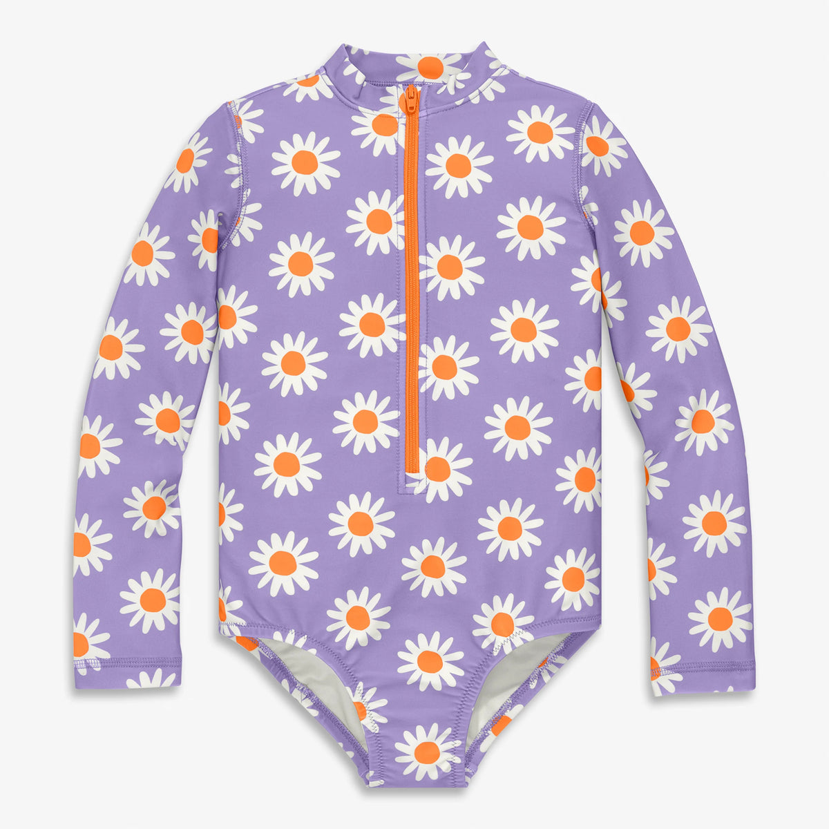 Kids long sleeve one-piece rash guard in daisies