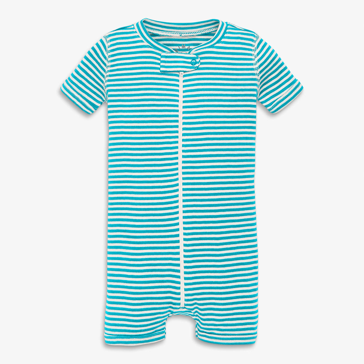 Clearance baby organic short sleeve zip romper in mini stripe