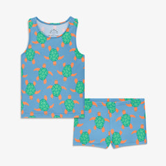 Kids swim tank & shortie set in swimming turtles