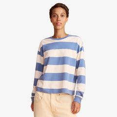 Women's fit long sleeve relaxed tee in rugby stripe