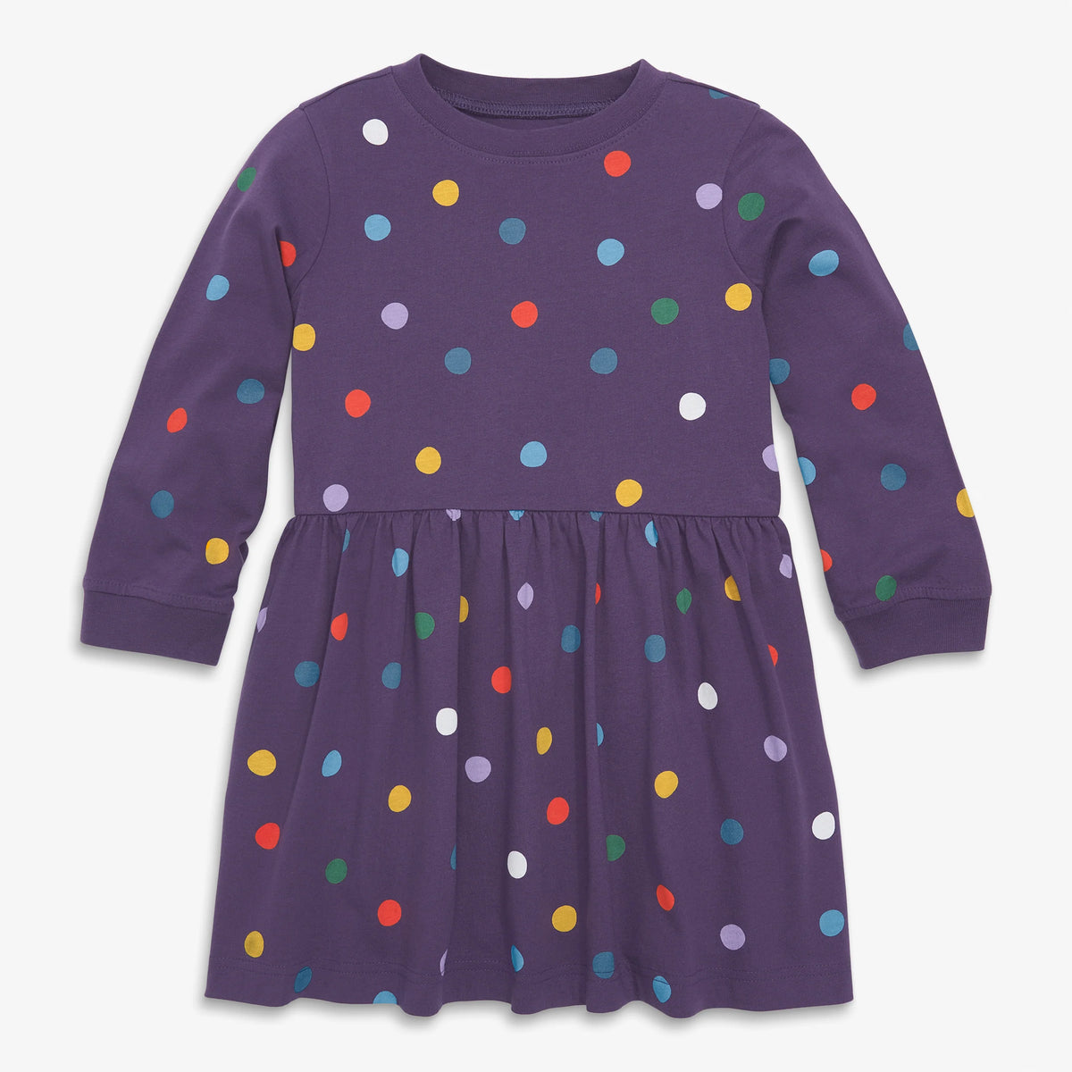 Kids long sleeve easy dress in rainbow dots