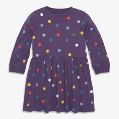 Kids long sleeve easy dress in rainbow dots