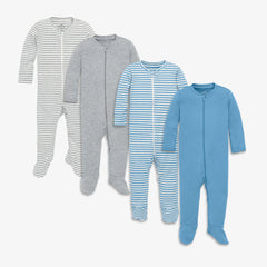 Organic cotton 2-way zip footie 4-pack