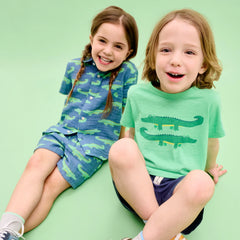 Kids cotton gauze button down in gator pals