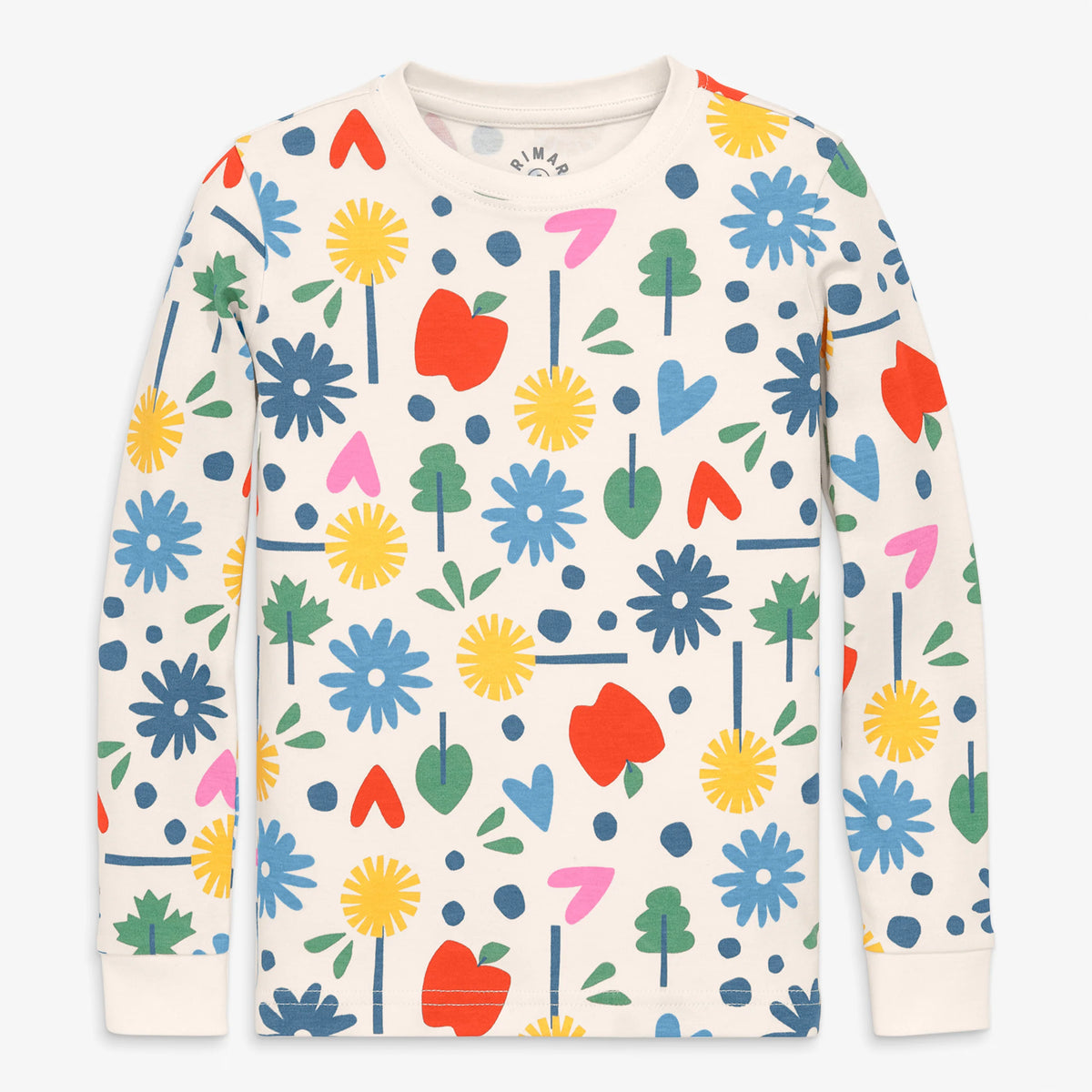 Kids organic long sleeve PJ top in rainbow garden party