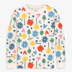 Kids organic long sleeve PJ top in rainbow garden party