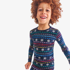 Clearance kids organic long sleeve PJ top in rainbow fair isle