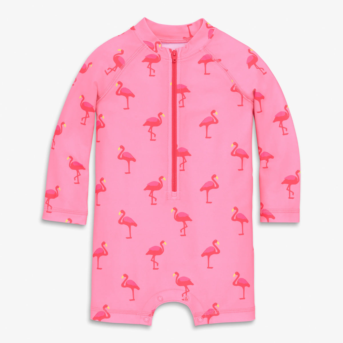 Baby one-piece rash guard in flamingos