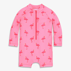 Baby one-piece rash guard in flamingos