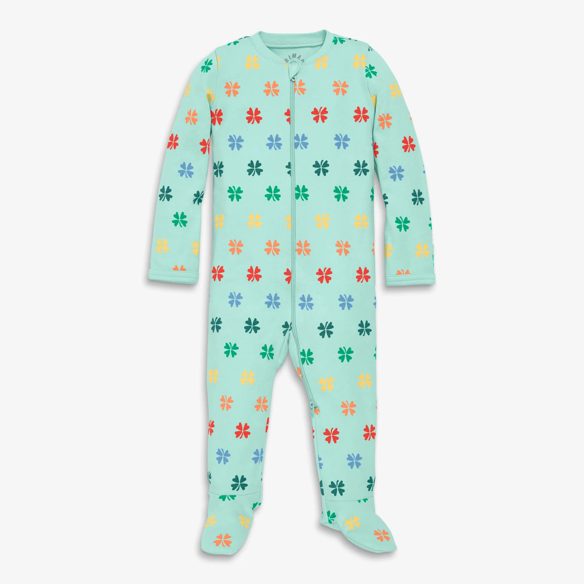 Clearance Baby organic zip footie in rainbow clovers