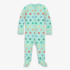 Clearance Baby organic zip footie in rainbow clovers