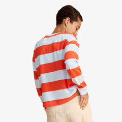 Women's fit long sleeve relaxed tee in rugby stripe