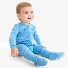 Clearance baby organic zip footie in rainbow menorahs