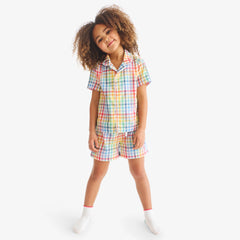 Kids PJ short in rainbow plaid