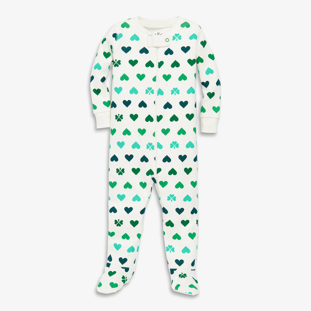 Clearance baby organic zip footie in lucky clovers